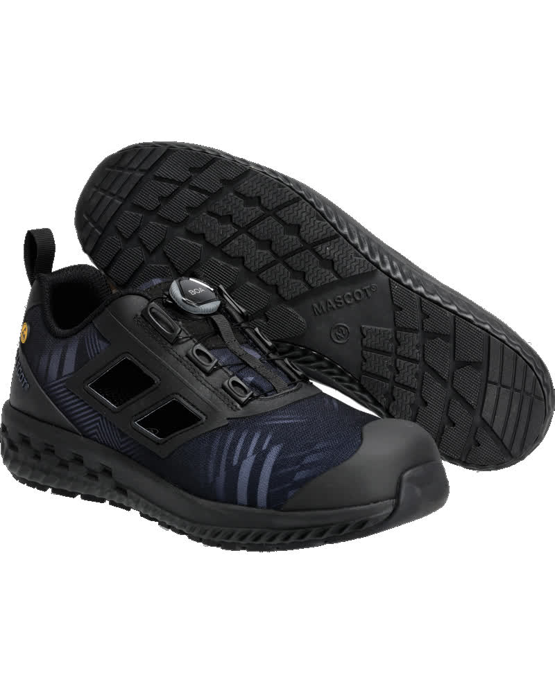 MASCOT® FOOTWEAR CUSTOMIZED Sicherheitssandalen Sicherheitsschuhe in Steinblau/Schwarz 0836 mit rutschfester Sohle und BOA®-Verschluss, Seiten- und Sohlenansicht