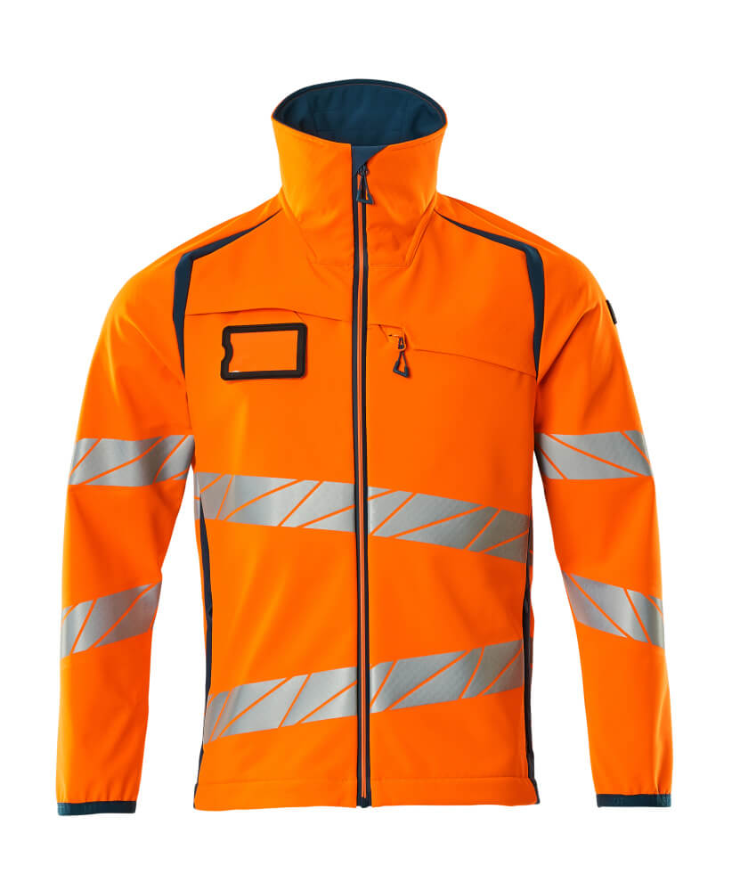 MASCOT® ACCELERATE SAFE Softshelljacke in Hi-Vis Orange/Dunkelpetroleum, Größe 2XL, mit reflektierenden Streifen als zweifarbige Winterwarnschutzbekleidung