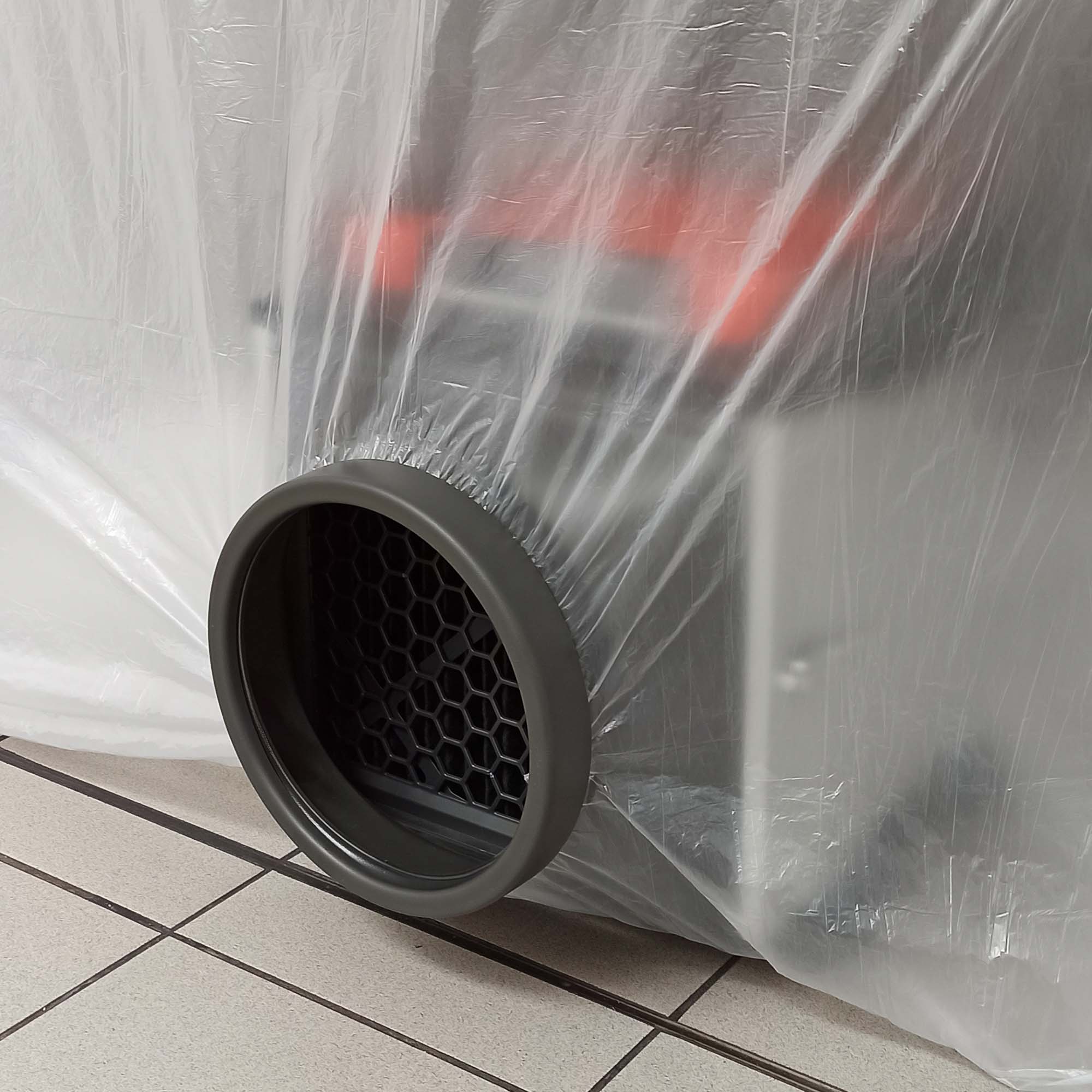 Runder Luftauslass des Husqvarna A25 Bau-Luftreinigers