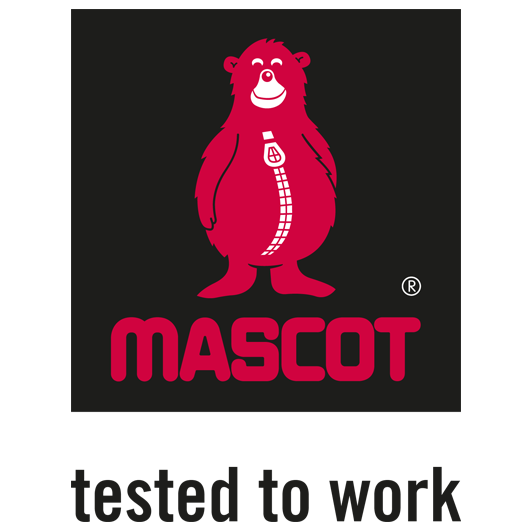 MASCOT Logo mit rotem Bären-Maskottchen