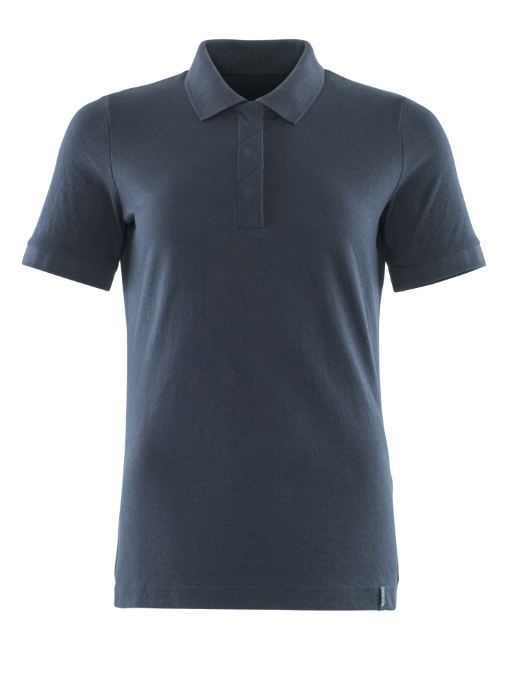Schwarzblaues MASCOT® CROSSOVER Polo-Shirt für Damen mit tailliertem Schnitt, Rippkragen und verdeckter Druckknopfleiste, geeignet für Industriewäsche und vorbereitet für HF-Chip