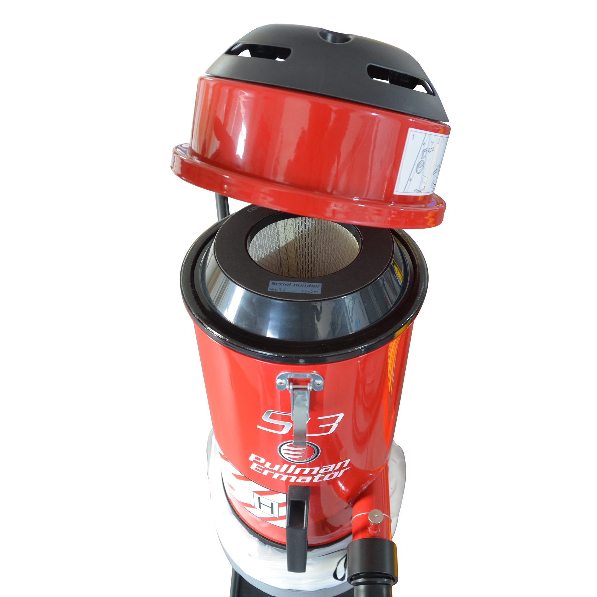 Pullman Ermator S13 Staubsauger mit geöffnetem HEPA H13 Filt