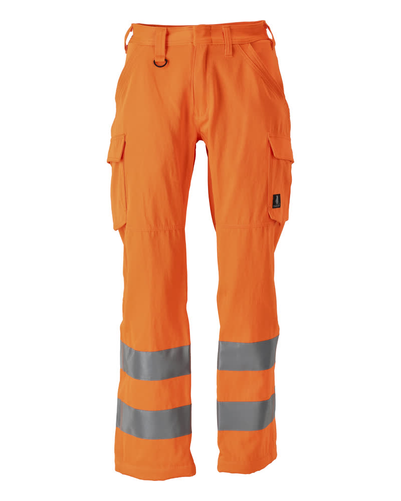 Warnschutzhose MASCOT® SAFE LIGHT in fluoreszierendem Hi-Vis Orange mit Reflexstreifen, Schenkeltaschen, ergonomischen Beinen und verlängerbarem Beinabschluss
