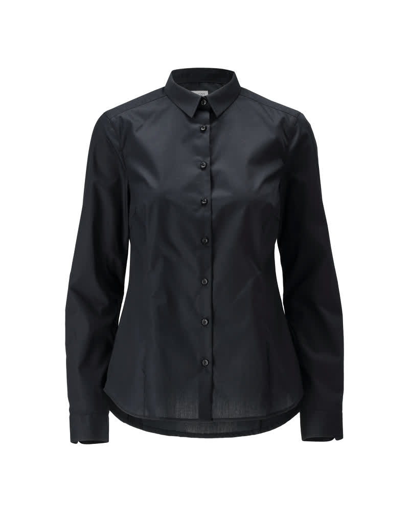 MASCOT® FRONTLINE Hemd Corporate Casual in Vollschwarz, taillierte Damenpassform mit langen Ärmeln, Größe 34, Vorderansicht