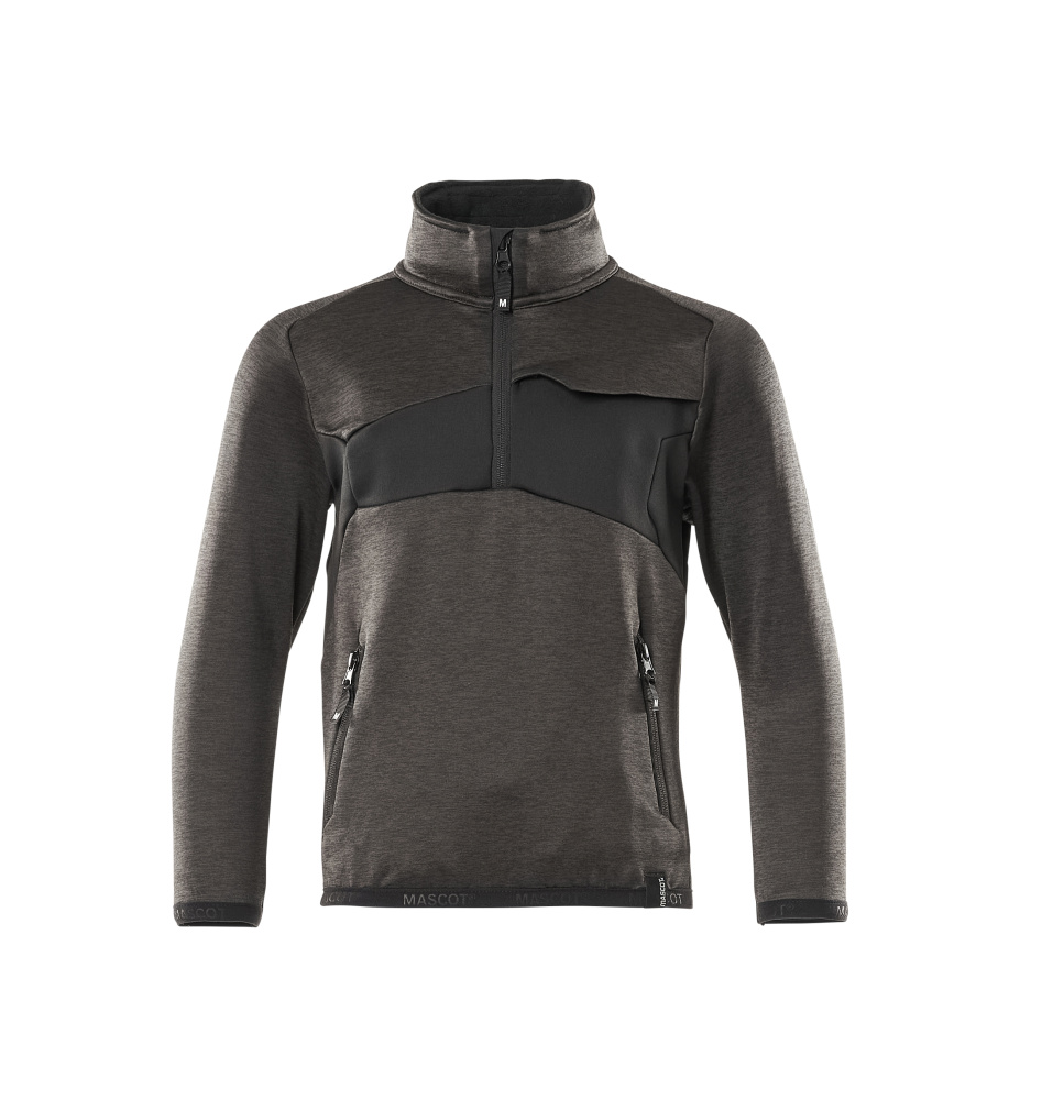 MASCOT® ACCELERATE Fleecejacke für Kinder in Dunkelanthrazit/Schwarz mit hoher, anschmiegsamer Kragenform, körpernaher Passform, Reißverschlusstaschen und elastischen Bündchen