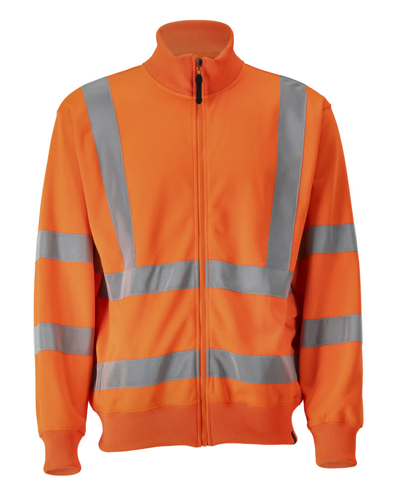 MASCOT® Maringa SAFE CLASSIC Sweatshirt mit Reißverschluss in fluoreszierendem Orange, moderne Passform mit waagrechten und senkrechten Reflexstreifen für hohe Sichtbarkeit