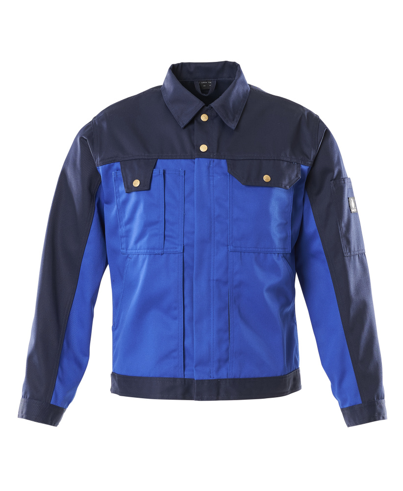 Vorderansicht der MASCOT® Como IMAGE Jacke in Kornblau/Marine, zweifarbige Arbeitsjacke mit Reißverschluss, Wetterschutzleiste, Brust-, Ärmel- und Innentaschen