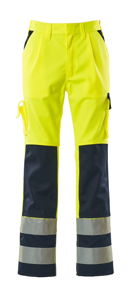 MASCOT® Olinda SAFE COMPETE Warnschutzhose mit Knietaschen, zweifarbig Hi-vis Gelb/Marine, reflektierende Streifen, Modell 76C44