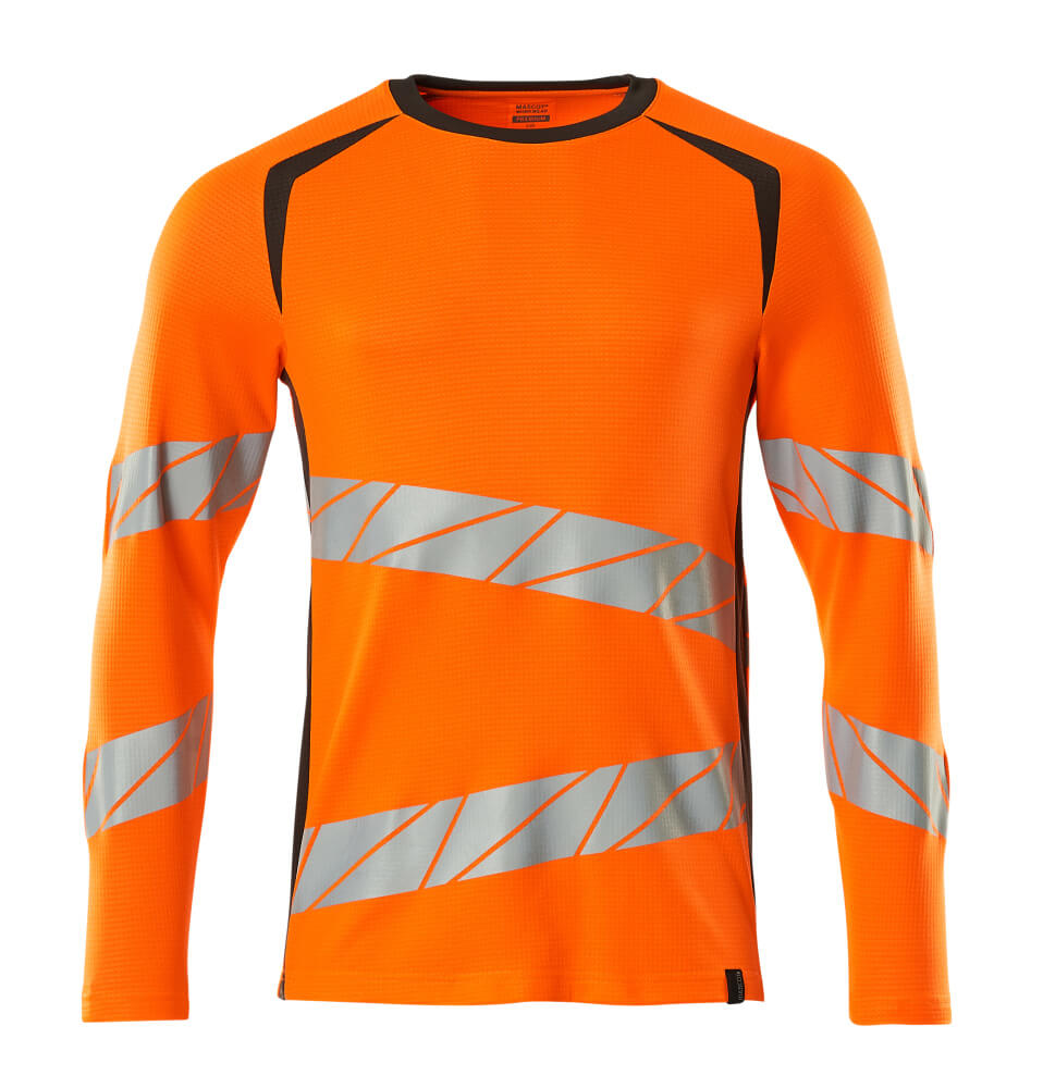 MASCOT® ACCELERATE SAFE Langarmshirt in fluoreszierendem Hi-vis Orange/Dunkelanthrazit mit reflektierenden Streifen, zweifarbige Warnschutzbekleidung in Größe 2XL