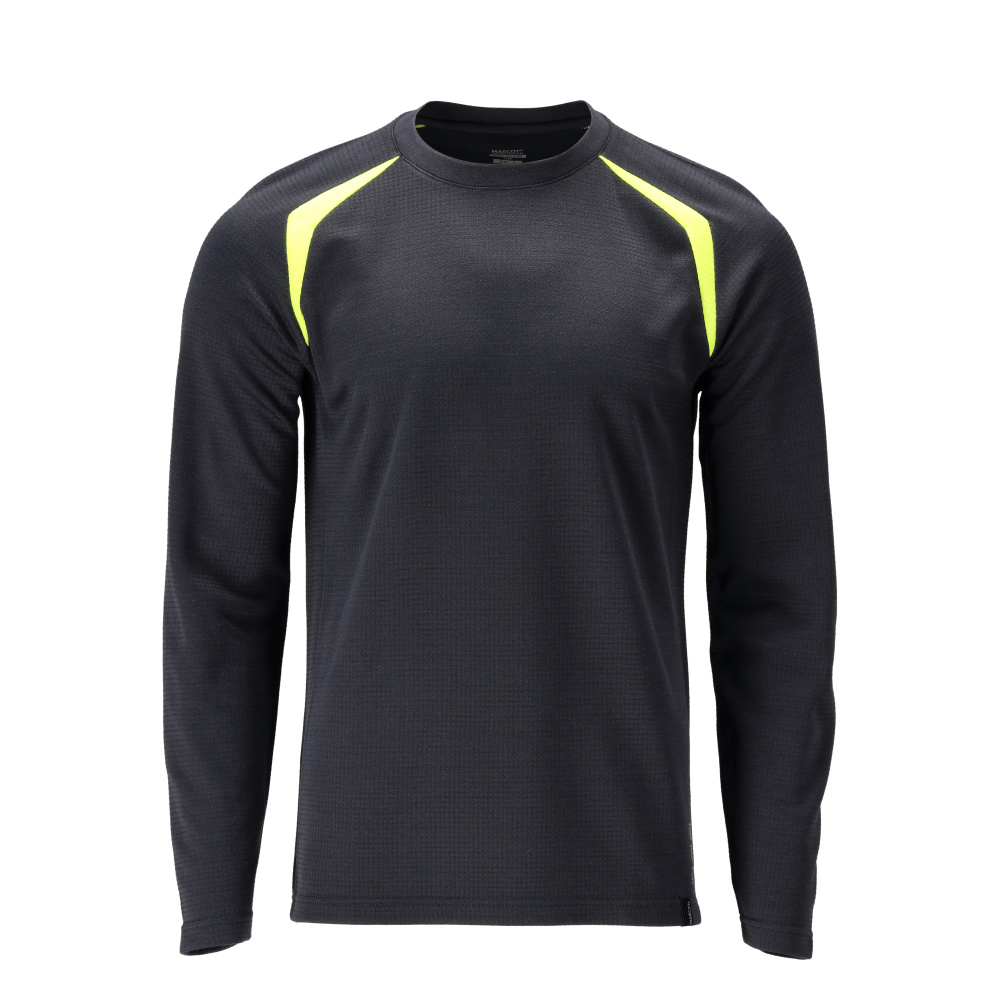MASCOT® ACCELERATE MULTISAFE Langarmshirt in Schwarzblau mit fluoreszierenden gelben Einsätzen, antistatisch, flammhemmend und UV-schützend