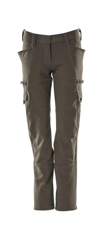 Frontansicht der MASCOT® ACCELERATE Arbeitshose mit Schenkeltaschen in Damenpassform, Modell Schwarz 76C38