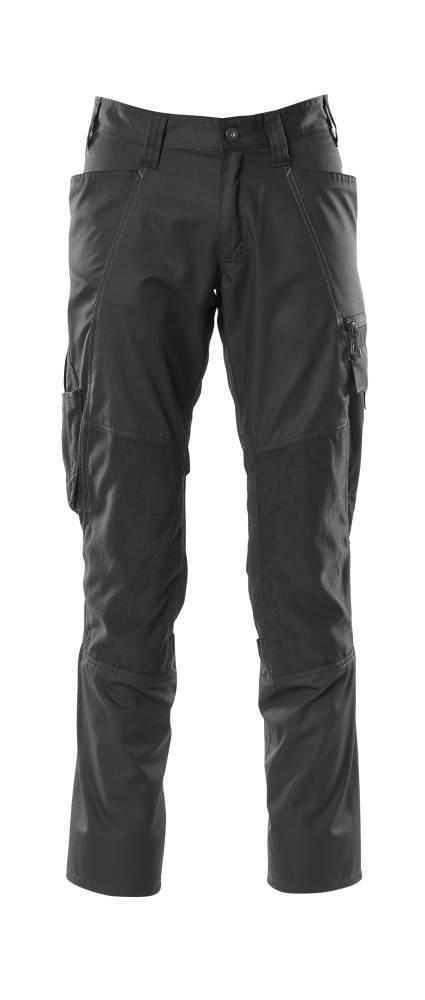 MASCOT® ACCELERATE Hose mit Knietaschen, schwarze Arbeitsbundhose mit robusten Einsätzen und praktischen Taschen, Größe 76C46
