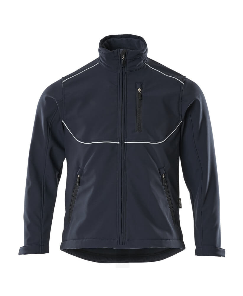 MASCOT® Tampa INDUSTRY Softshelljacke in Schwarzblau, wasserabweisend, atmungsaktiv, Fleece innen, Reißverschlusstaschen, Reflexeffekte, Größe 2XL