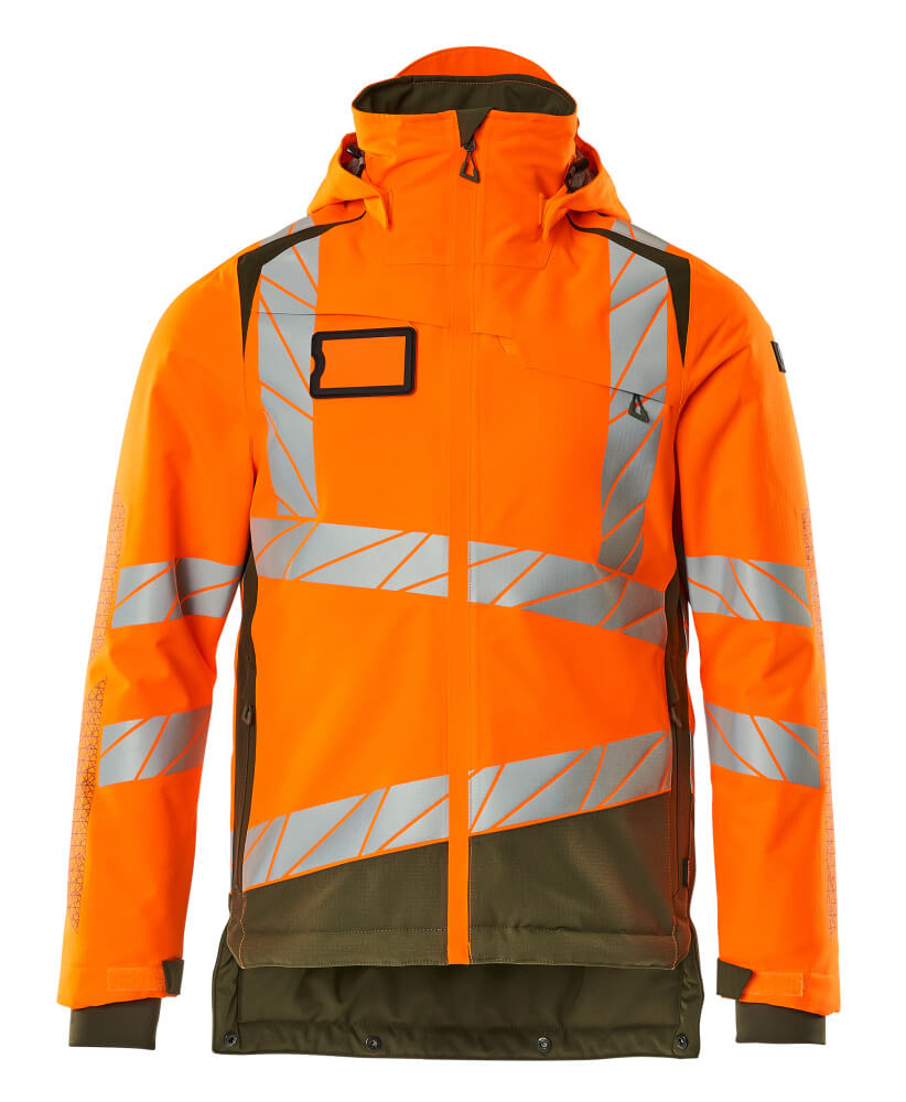 MASCOT® ACCELERATE SAFE Winterjacke in hi-vis Orange/Schwarz, zweifarbige Winterwarnschutzjacke mit reflektierenden Streifen für hohe Sichtbarkeit, Größe M