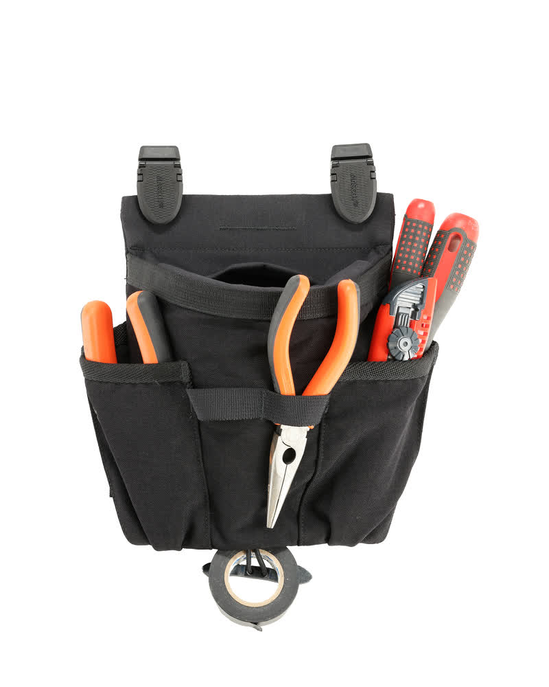 MASCOT® CUSTOMIZED Hängetasche in Schwarz, robuste Werkzeugtasche mit Click Pocket System, großer Magnetverschluss-Tasche, mehreren Fächern und Schlaufen für Werkzeugzubehör