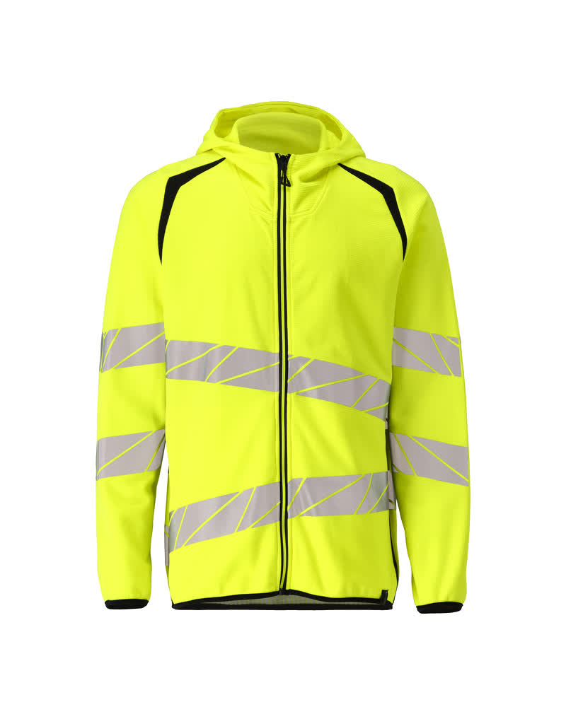 MASCOT® ACCELERATE SAFE Kapuzenpullover mit Reißverschluss in Hi-vis Gelb/Schwarz, zweifarbige Warnschutzbekleidung mit Reflexstreifen, Größe 2XL