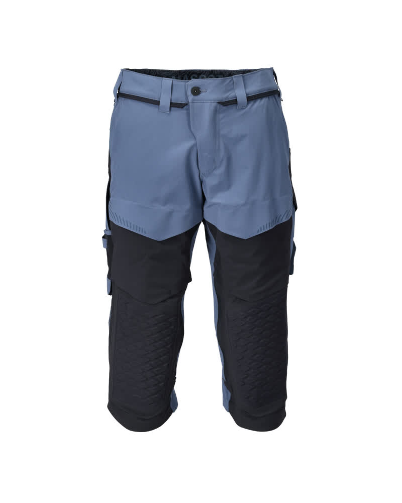 MASCOT® CUSTOMIZED Dreiviertel-Arbeitshose mit Knietaschen in Steinblau/Schwarzblau, Größe C44, strapazierfähige Arbeitsbekleidung für Handwerker