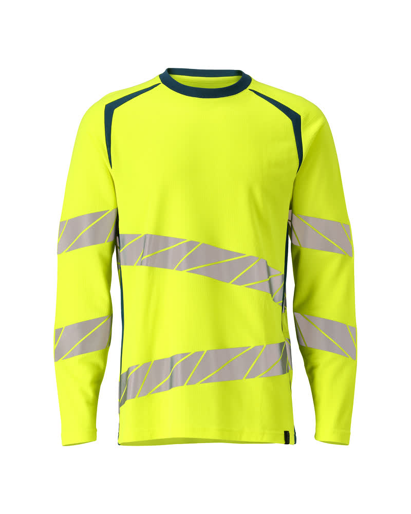 MASCOT® ACCELERATE SAFE Langarmshirt in Hi-Vis Gelb/Schwarz, zweifarbige Warnschutzbekleidung mit reflektierenden Streifen für hohe Sichtbarkeit