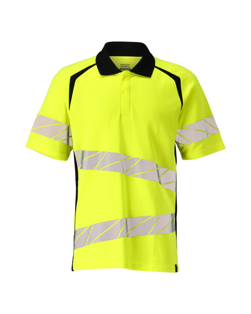 MASCOT® ACCELERATE SAFE Polo-Shirt, zweifarbige Warnschutzbekleidung in Hi-Vis Gelb/Schwarz mit reflektierenden Streifen, Größe 2XLONE
