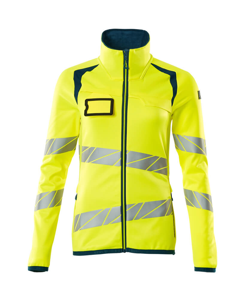 MASCOT® ACCELERATE SAFE Fleecejacke für Damen, zweifarbige Warnschutzjacke mit Reflexstreifen in Hi-vis Farbkombination Rot/Schwarzblau, Größe XS