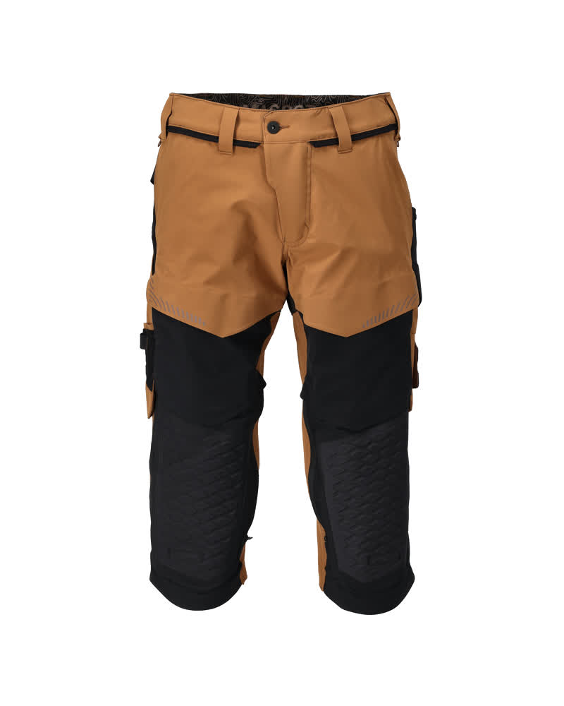MASCOT® CUSTOMIZED Dreiviertel-Hose mit Knietaschen, robuste Arbeitsbundhose in Nussbraun/Schwarz, Modell C44, Vorderansicht