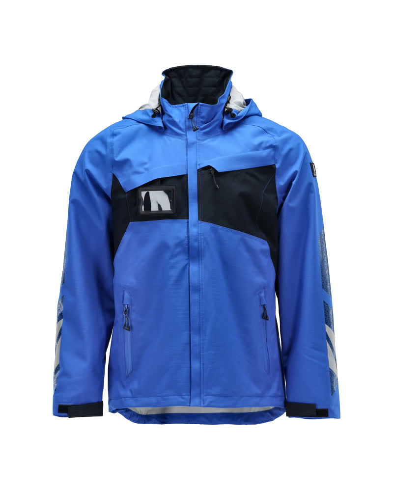 MASCOT® ACCELERATE Hardshelljacke in Azurblau/Schwarzblau, Größe 2XL, wasserdichte Winter-Arbeitsjacke mit Kapuze und Reißverschlusstaschen