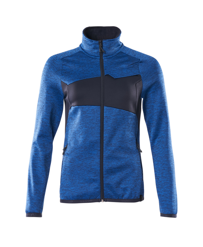 MASCOT® ACCELERATE Fleecejacke in Damenpassform, Farbe Azurblau/Schwarzblau, Größe 2XL, robuste Arbeitsbekleidung mit Reißverschluss und Stehkragen