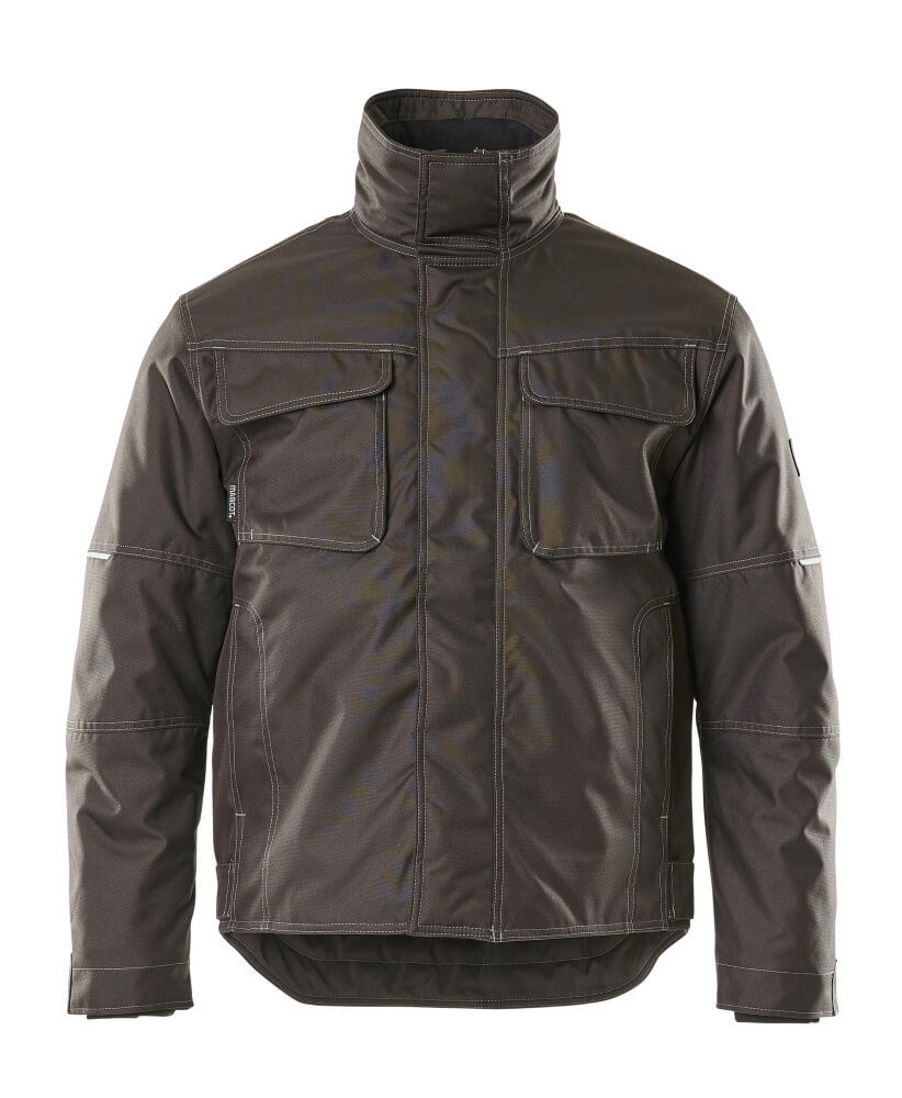 MASCOT® Columbus INDUSTRY Winterjacke in Dunkelanthrazit, Größe 2XL, warme robuste Winter-Arbeitsjacke mit hohen Taschen und Stehkragen