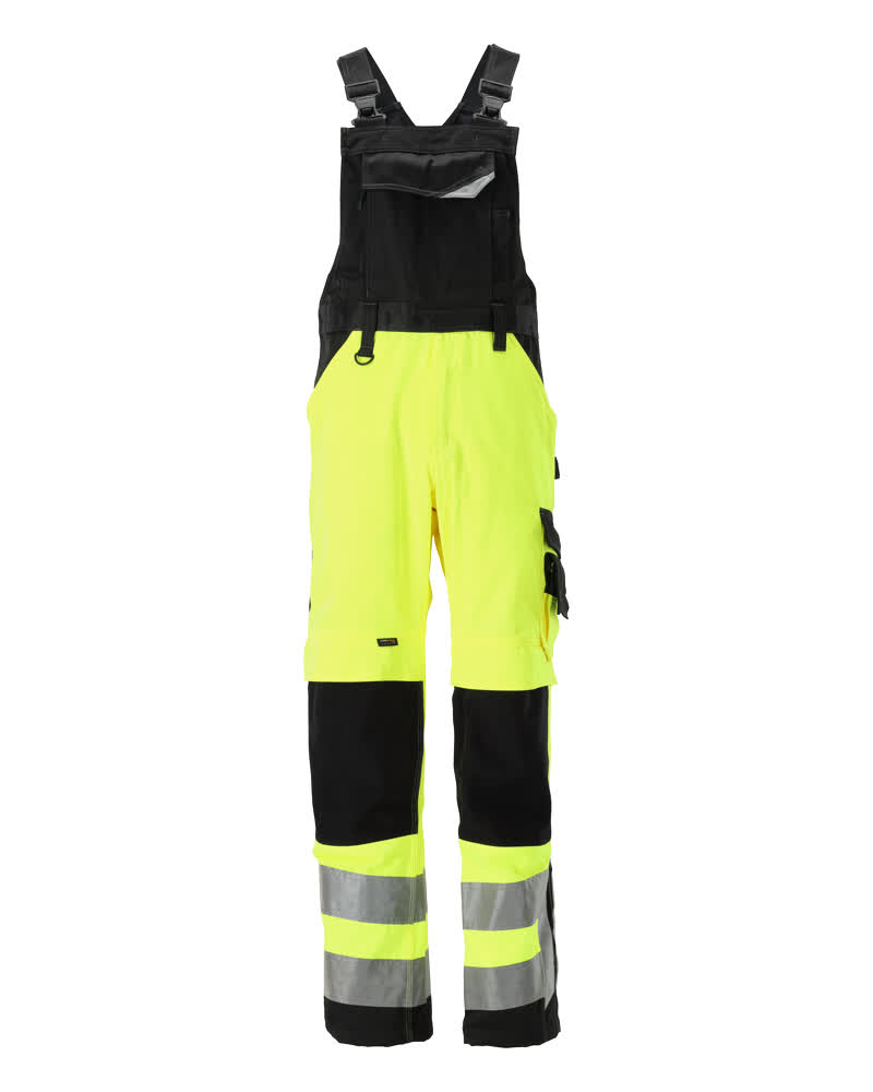 MASCOT® Newcastle SAFE SUPREME Latzhose mit Knietaschen, zweifarbige Warnschutz-Latzhose in Hi-Vis Gelb/Dunkelanthrazit mit Reflexstreifen in Größe 82C56