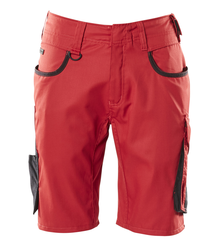 MASCOT® UNIQUE Shorts in Rot/Schwarz, leichte Arbeitsbermuda mit CORDURA®-verstärkten Taschen, Hammerschlaufe und D-Ring