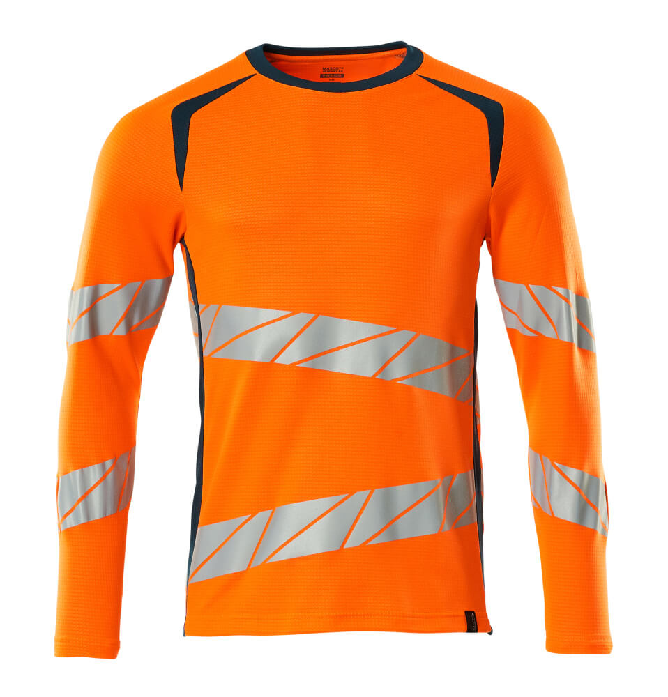 MASCOT® ACCELERATE SAFE Langarmshirt in Hi-Vis Orange/Dunkelpetroleum mit reflektierenden Streifen, zweifarbige Warnschutzbekleidung, Größe 2XLONE