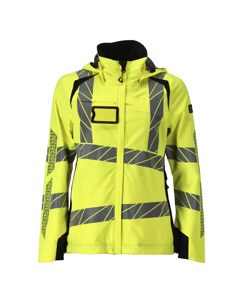 MASCOT® ACCELERATE SAFE Hardshelljacke in Damenpassform, zweifarbige Winterwarnschutzjacke in Hi-Vis Gelb/Schwarz mit Reflexstreifen, Größe 2XL