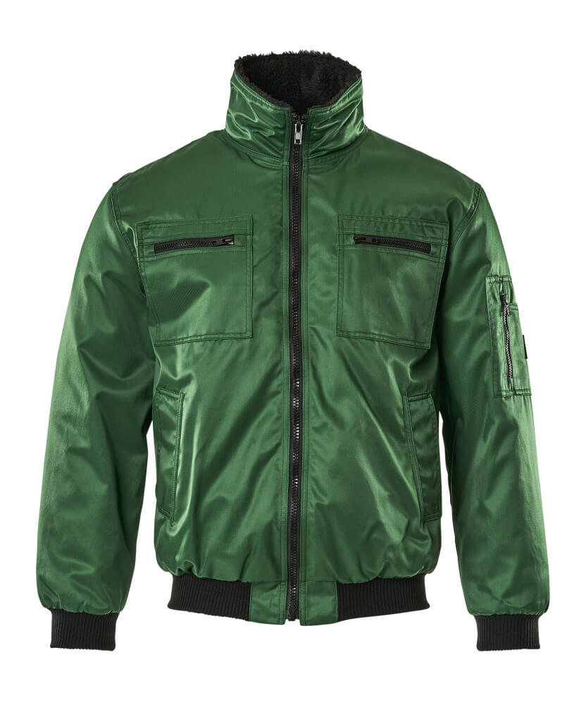 Grüne MASCOT® Alaska ORIGINALS Pilotjacke in Größe 2XL, warme gefütterte Winter-Arbeitsjacke mit Reißverschluss und Taschen vorne