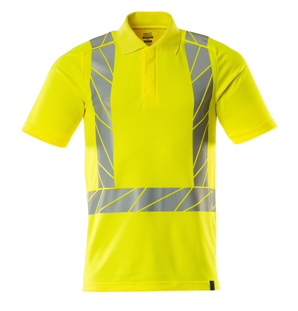 MASCOT® ACCELERATE SAFE Polo-Shirt in einfarbigem Hi-Vis Gelb, Größe 2XL, mit reflektierenden Streifen für erhöhte Sichtbarkeit im Arbeitsschutz
