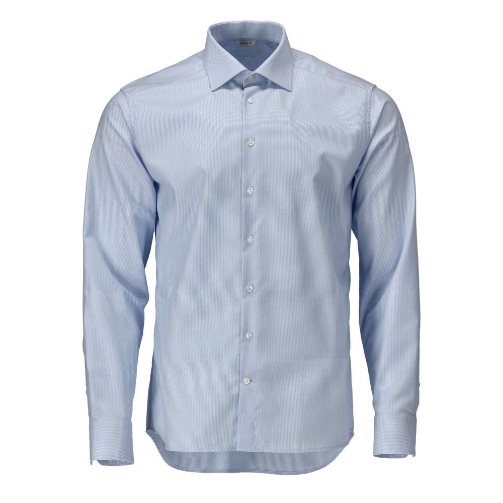 MASCOT® FRONTLINE Hemd in Hellblau/Weiß-kariert, langärmeliges Herrenhemd aus bügelleichter, atmungsaktiver Baumwolle mit moderner Passform und Cutaway-Kragen