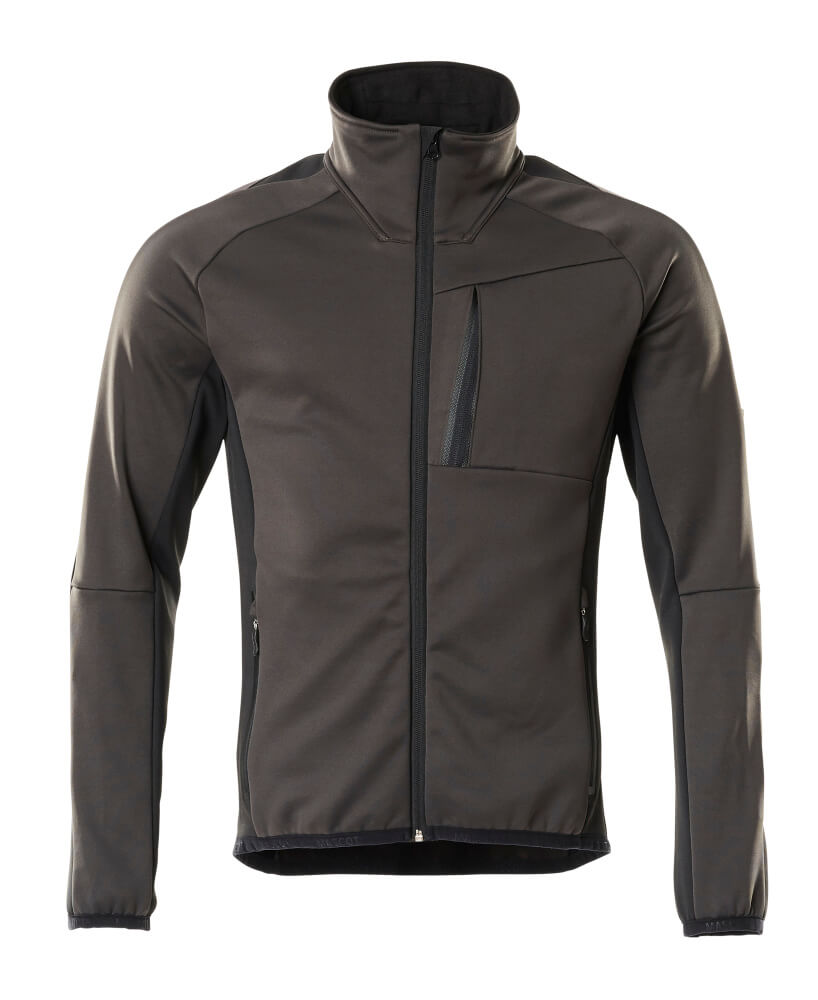 MASCOT® UNIQUE Fleecejacke in Dunkelanthrazit/Schwarz, Größe 2XL, funktionale Arbeitsjacke mit Reißverschluss und Brusttasche