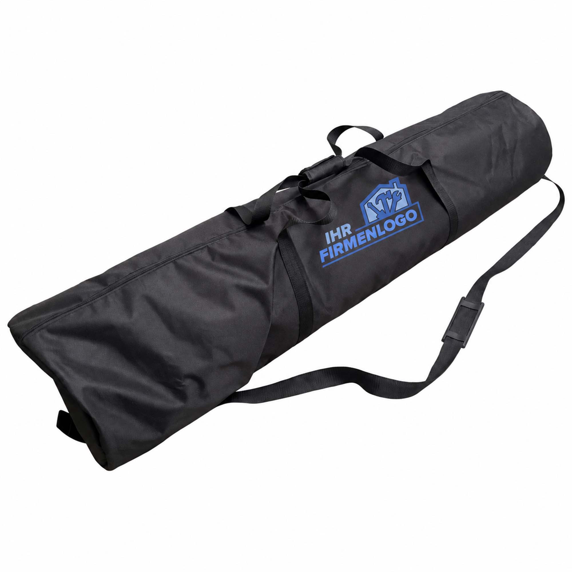 Schwarze Zero Dust MalerMuli Transporttasche für Vliesrolle bis 1,00 x 50 m und Zubehör, mit Schultergurt, Tragegriffen und individuellem Firmenlogo