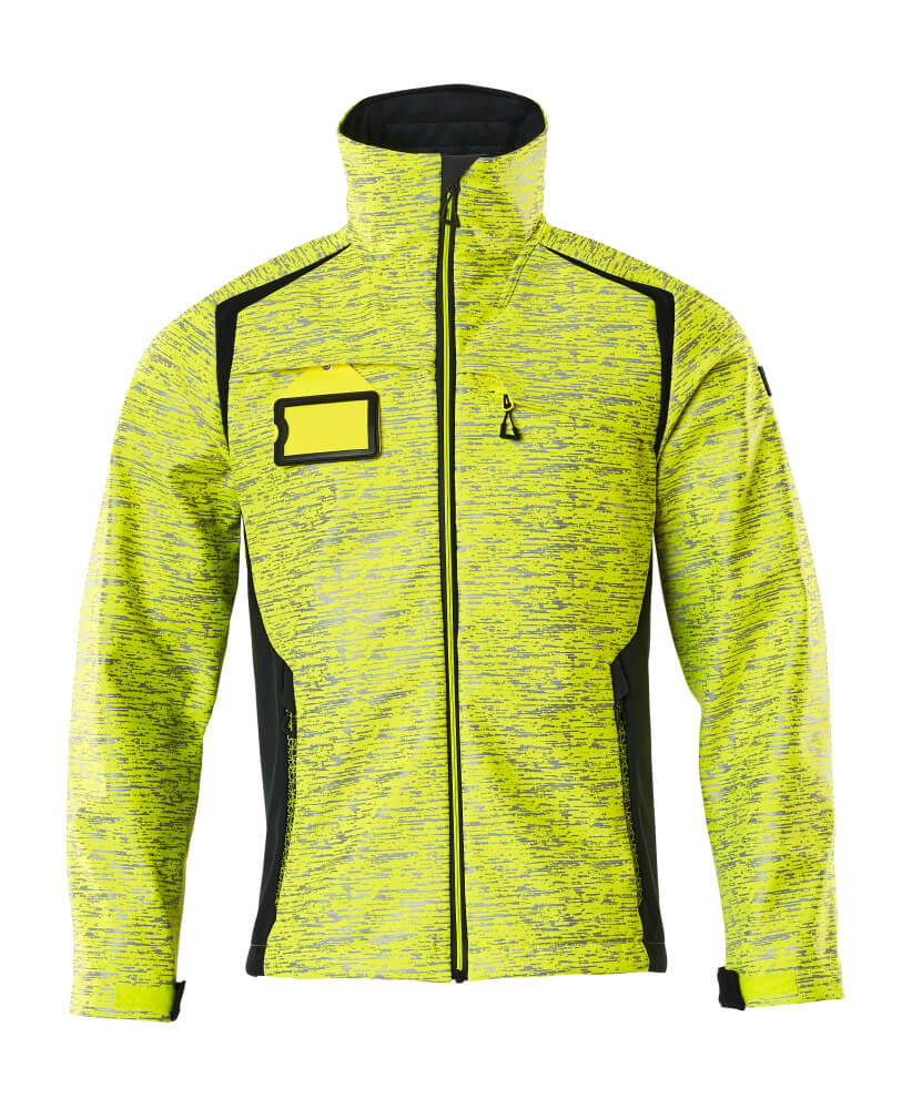 MASCOT® ACCELERATE SAFE Softshelljacke in Hi-Vis Gelb/Schwarzblau, zweifarbige Winterwarnschutzjacke in Größe 2XL mit Reißverschluss und hohem Kragen