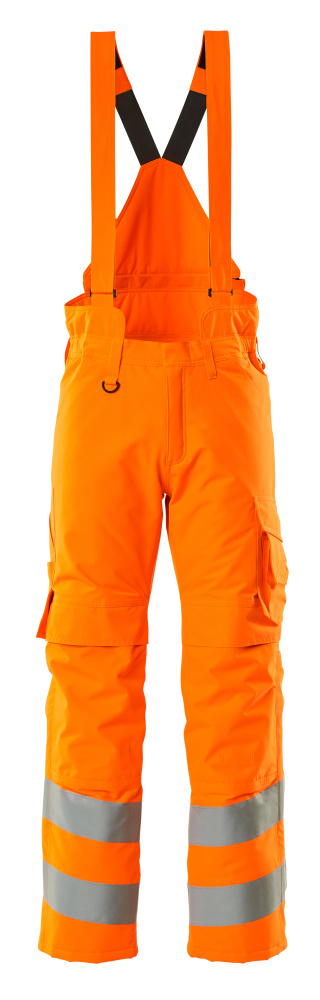 MASCOT® Ashford SAFE SUPREME Winterhose in fluoreszierendem Hi-Vis Orange, mit Reflexstreifen, Trägerriemen, Schenkeltaschen und Knietaschen, atmungsaktiv, wind- und wasserdicht