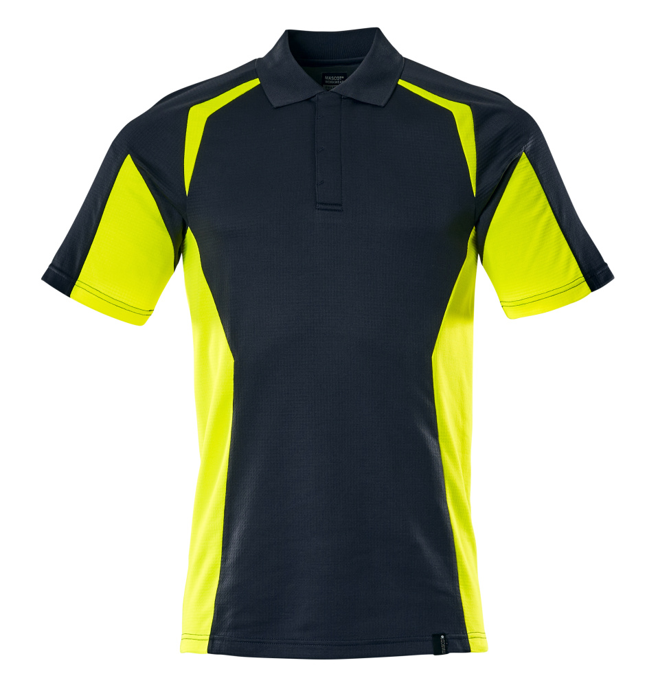 MASCOT® ACCELERATE SAFE Polo-Shirt in Schwarzblau/Hi-vis Gelb, zweifarbige Warnschutzbekleidung, Größe 2XL