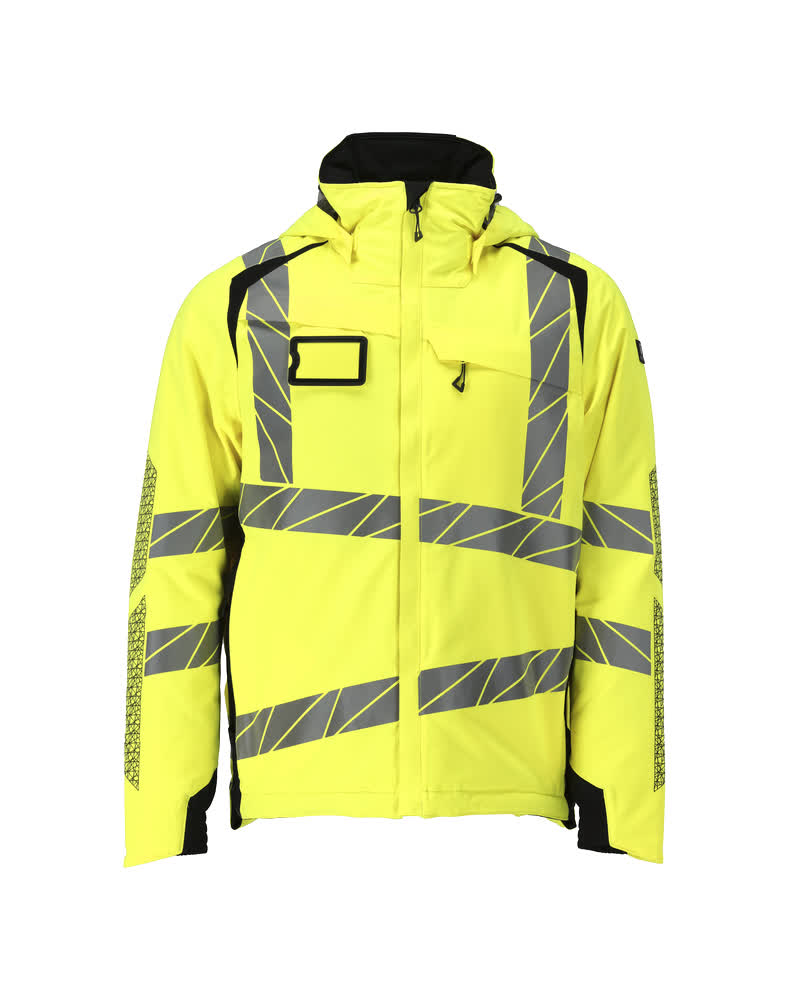 MASCOT® ACCELERATE SAFE Winterjacke, zweifarbige Winterwarnschutzbekleidung in Hi-Vis Gelb/Schwarz, Größe 2XL mit Reflexstreifen für hohe Sichtbarkeit im Winter