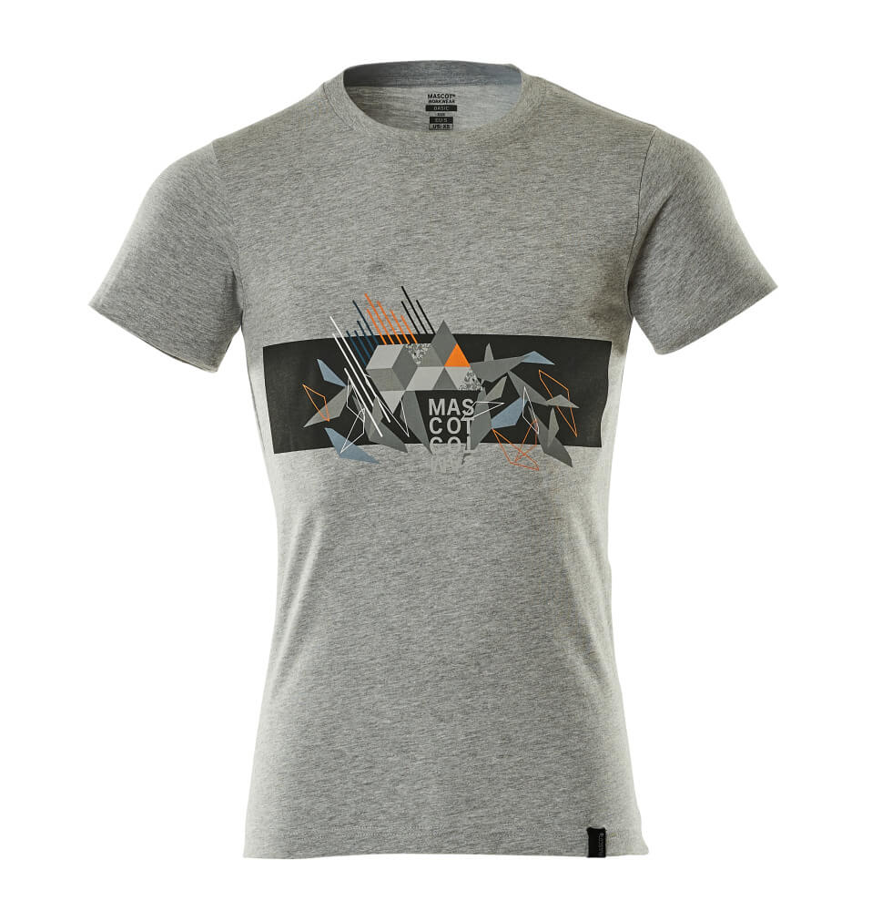 MASCOT® ACCELERATE SAFE T-Shirt in Grau-meliert, moderne körpernahe Passform mit Rundhalsausschnitt und großem grafischen Frontdruck, Größe 2XL