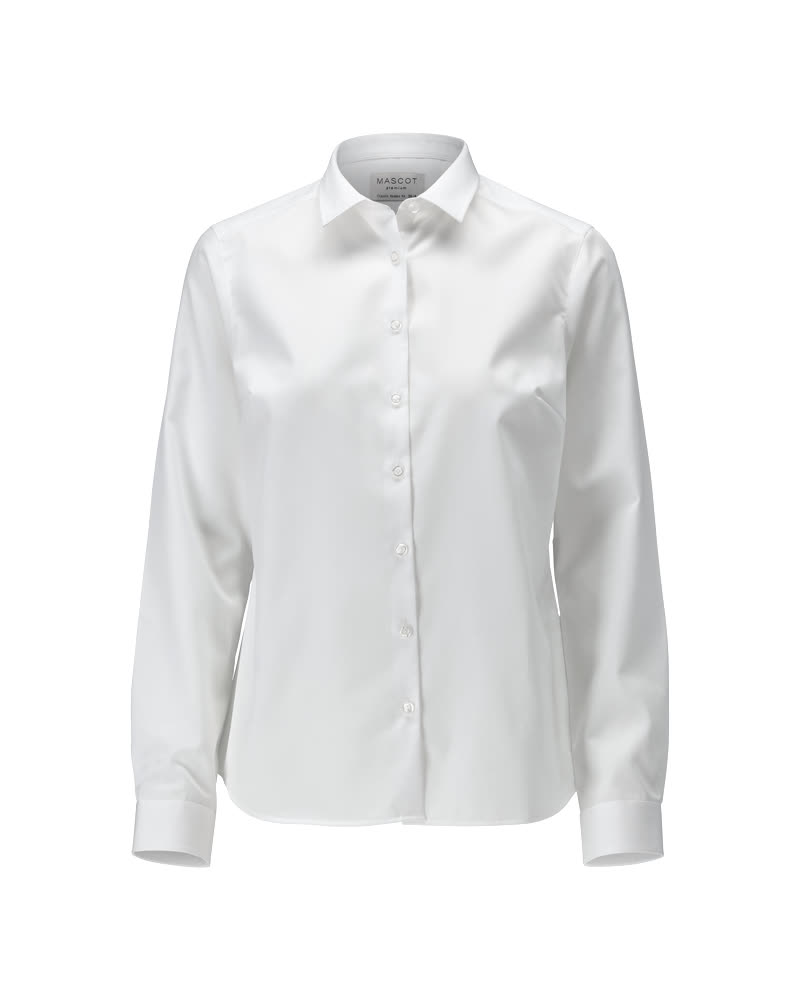 Weißes MASCOT® FRONTLINE Damenhemd aus 100 % Baumwolle mit klassischer, großzügiger Passform und verstellbaren Manschetten