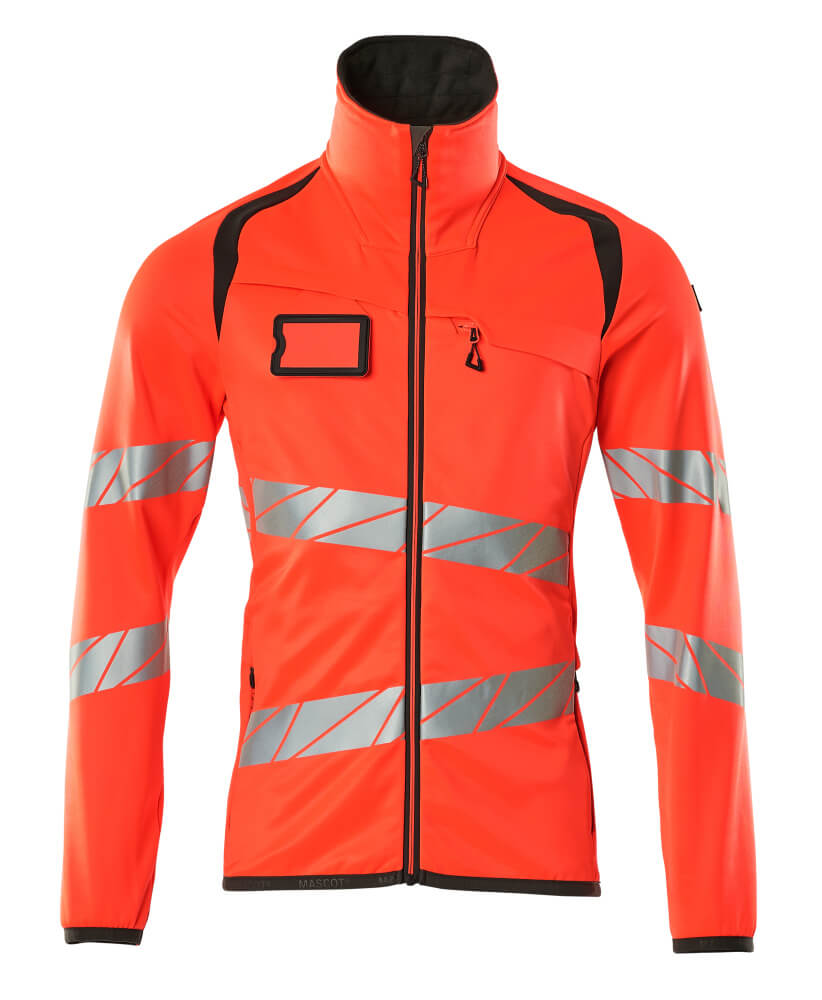 MASCOT® ACCELERATE SAFE Fleecejacke in Hi-vis Rot/Dunkelanthrazit, zweifarbige Warnschutzjacke mit Reflexstreifen und Stehkragen, Größe 2XL