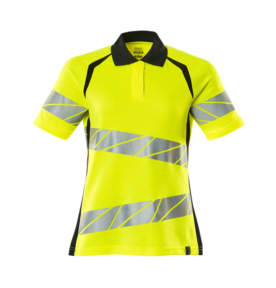 MASCOT® ACCELERATE SAFE zweifarbiges Warnschutz-Polo-Shirt für Damen in Hi-Vis Gelb/Schwarz, Größe 2XLONE, mit schrägen Reflexstreifen für erhöhte Sichtbarkeit