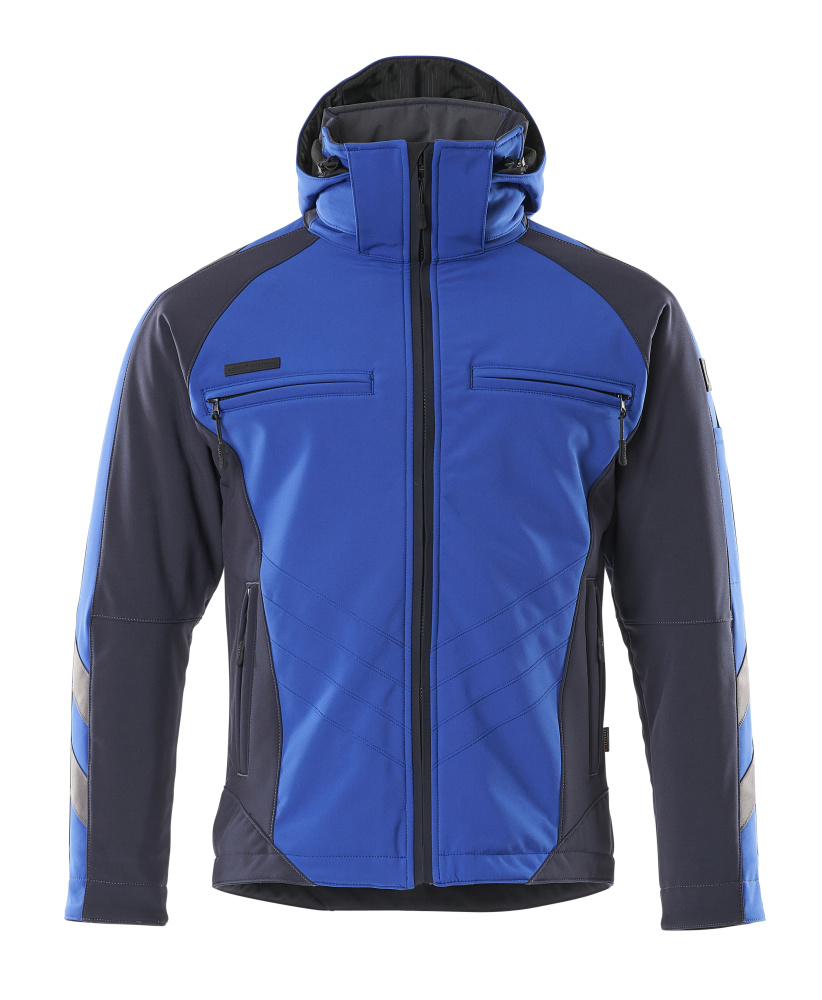 MASCOT® Darmstadt UNIQUE Winterjacke, warme Arbeits-Winterbekleidung in Blau/Dunkelanthrazit mit Kapuze und Reißverschlusstaschen, Vorderansicht