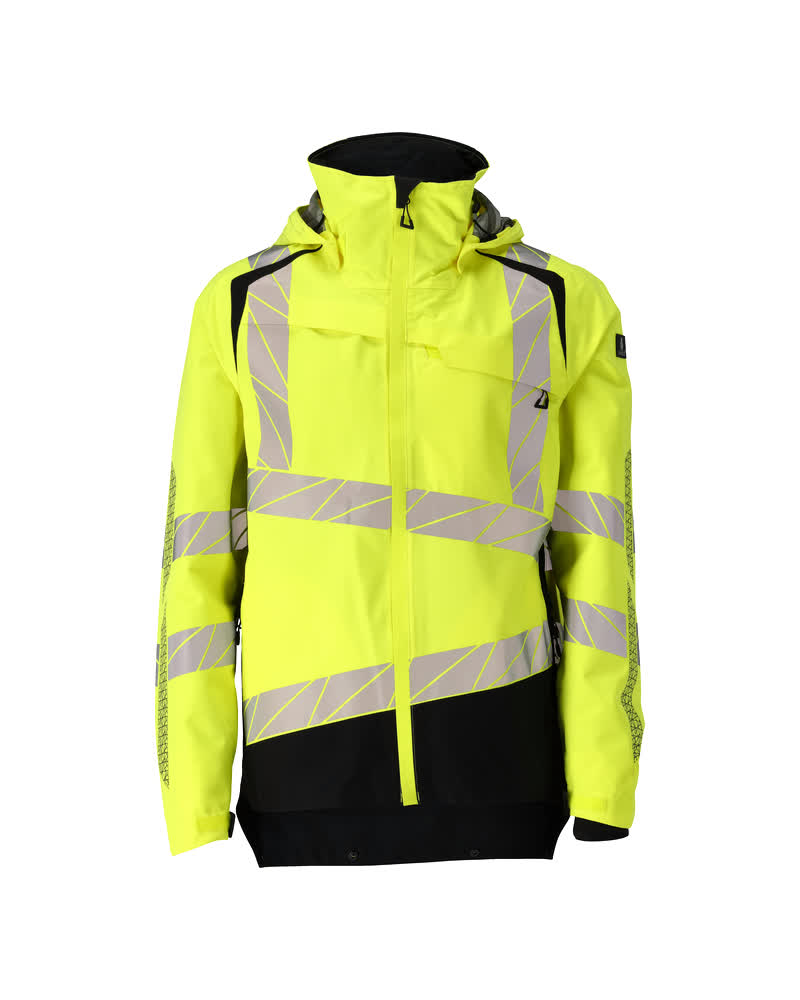 MASCOT® ACCELERATE SAFE Hardshelljacke in Hi-Vis Gelb/Schwarz, Größe 2XL, zweifarbige Winterwarnschutzbekleidung mit reflektierenden Streifen vorne