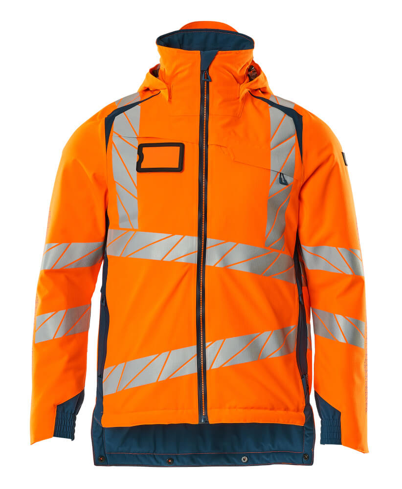 MASCOT® ACCELERATE SAFE Winterjacke, zweifarbige Winterwarnschutzjacke in Hi-vis Orange/Dunkelpetroleum mit Reflexstreifen, Größe 2XL, Frontansicht