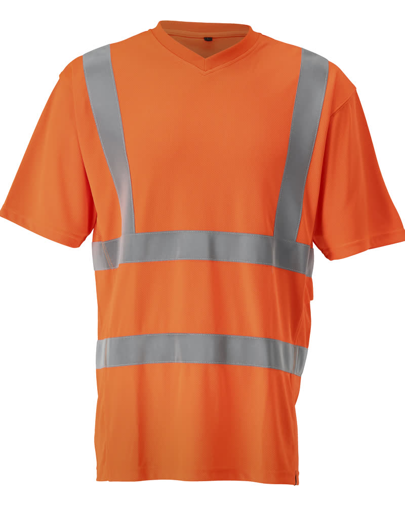 MASCOT® Espinosa SAFE CLASSIC Warnschutz T-Shirt in fluoreszierendem Orange mit elastischen horizontalen und vertikalen Reflexstreifen, moderner Passform und V-Ausschnitt