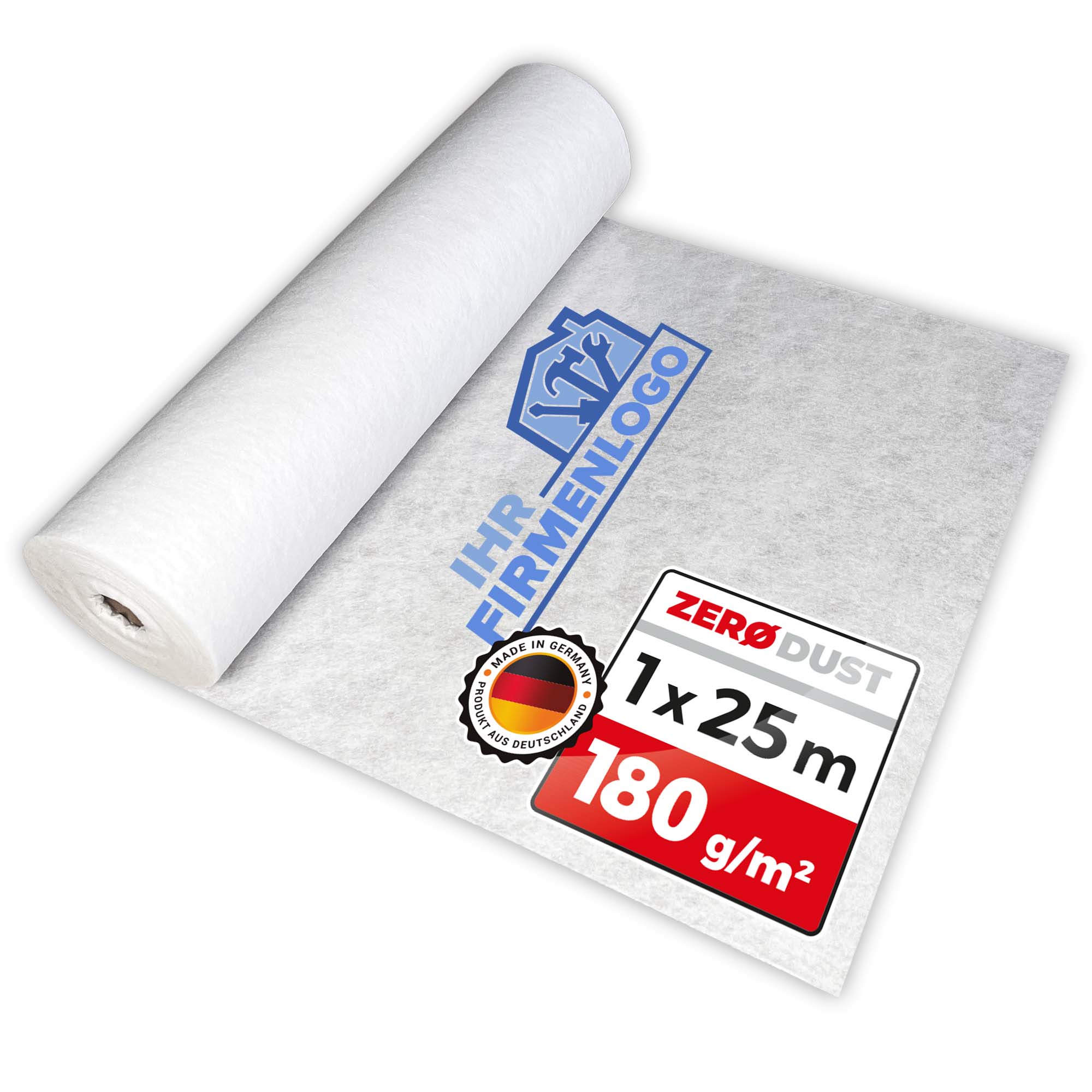 Rolle Abdeckvlies selbsthaftend TreppTurbo180 1 x 25 m, 180 g/m² mit Folienoberseite, staubarm, bedruckt mit Ihrem Firmenlogo für Boden- und Treppenschutz auf Baustellen